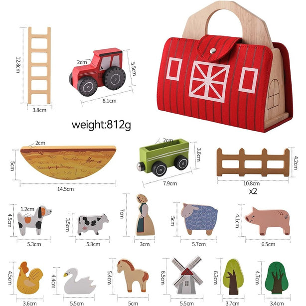 StitchesandTweed Wooden Barn Farm Animals Toys Set