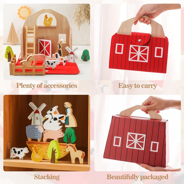 StitchesandTweed Wooden Barn Farm Animals Toys Set