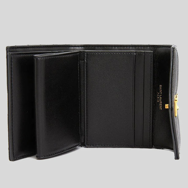 SAINT LAURENT YSL Cassandre Matelasse Multi-Folded Wallet In Grain De Poudre Leather Black RB-692061BOW01