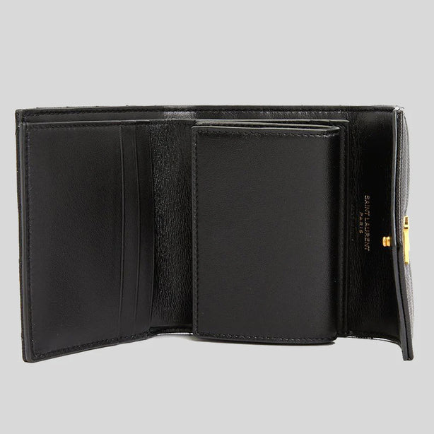 SAINT LAURENT YSL Cassandre Matelasse Multi-Folded Wallet In Grain De Poudre Leather Black RB-692061BOW01