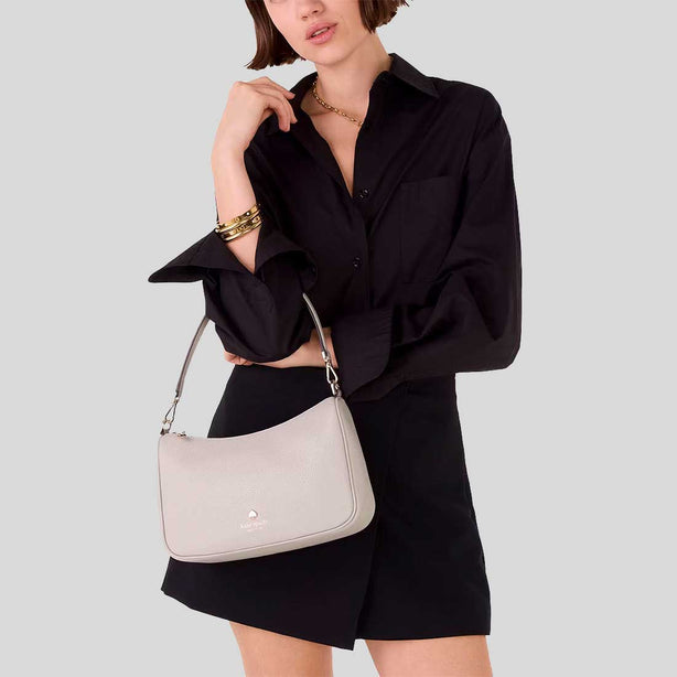KATE SPADE Emma Pebbled Leather Medium Shoulder Bag Cozy Grey RB-KK068