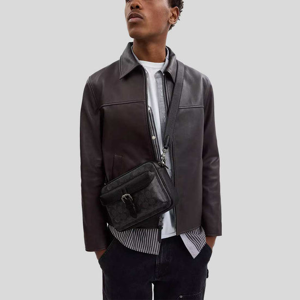 COACH Warner Crossbody Bag In Signature Canvas Charcoal/Black RB-CW217