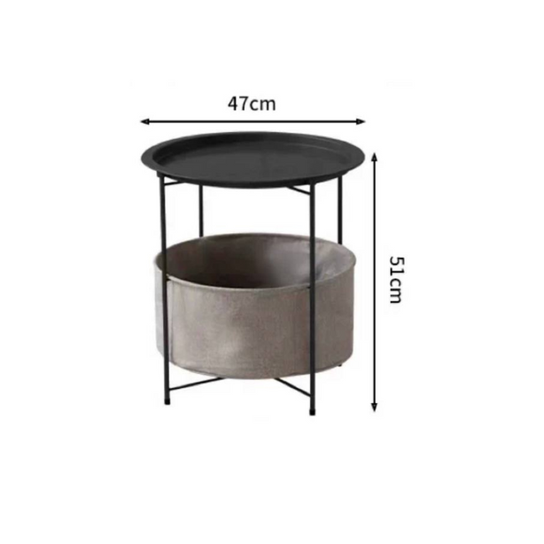 Round coffee table with storage basket