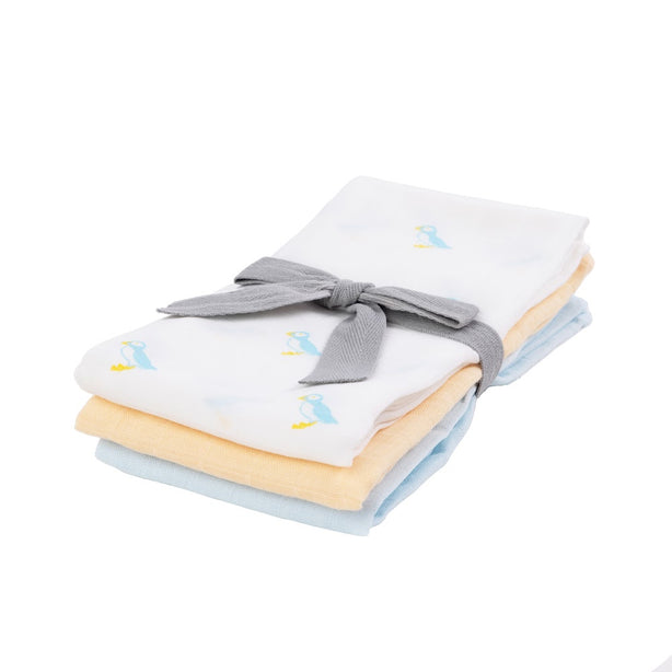 PUFFIN Bamboo Cotton Muslin Squares – 3 pack