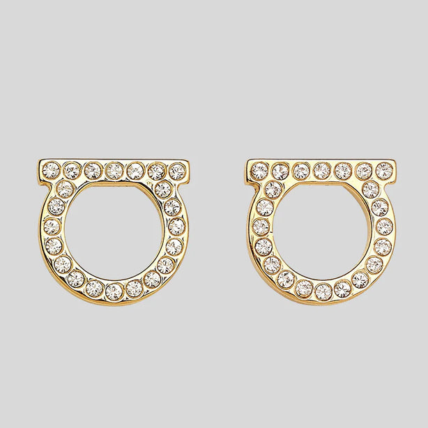 FERRAGAMO Orecchini Gancini Crystals In Gold Color RB-696573