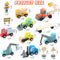 StitchesandTweed Wooden Construction Site Vehicles with Trailer 14 Pc Set