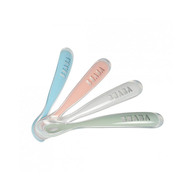 Beaba 1st Stage Silicone Spoons 4m+ 4 Pack - Windy Blue/Eucalyptus Green/Light Mist/Vintage Pink