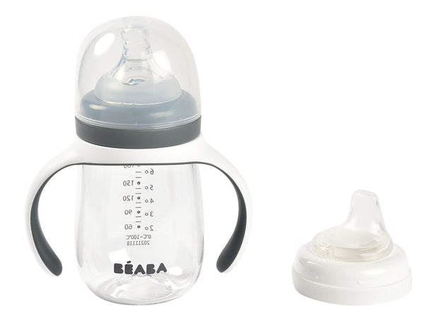 Beaba 2 in 1 Bottle to Sippy Learning Cup 210ml - Mineral Grey