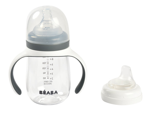 Beaba 2 in 1 Bottle to Sippy Learning Cup 210ml - Mineral Grey
