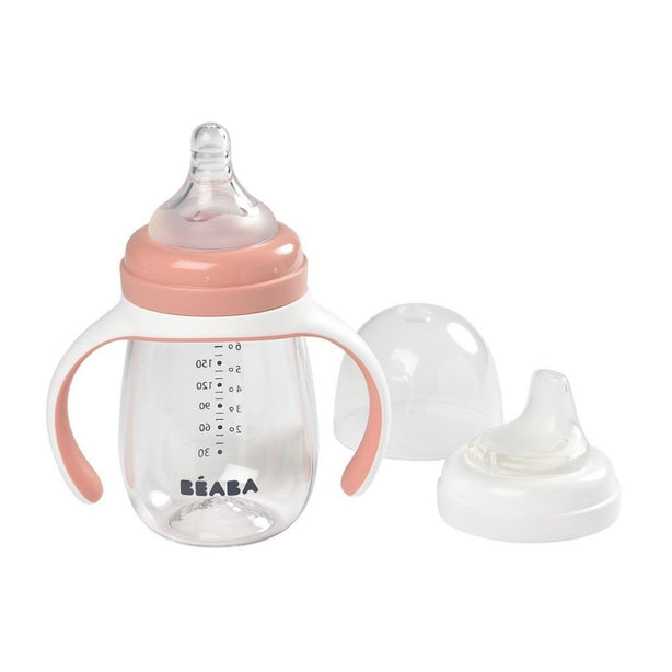 Beaba 2 in 1 Bottle to Sippy Learning Cup 210ml - Vintage Pink