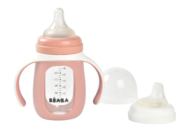 Beaba Glass Bottle with Silicone Protective Sleeve 210ml - Vintage Pink
