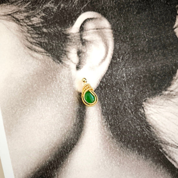 Ondeh-Ondeh Kueh Koci Wrap Green Jade Gold Earrings