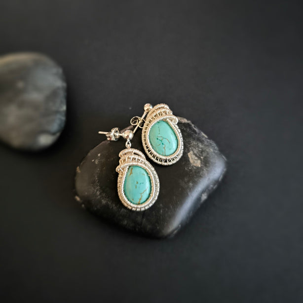 Blue Moon Kueh Koci Wrap Turquoise Silver Earrings