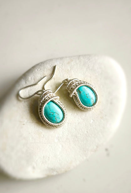 Blue Moon Kueh Koci Wrap Turquoise Silver Earrings