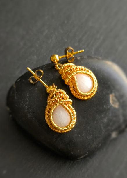 Ice Kueh Koci Wrap White Jade Gold Earrings