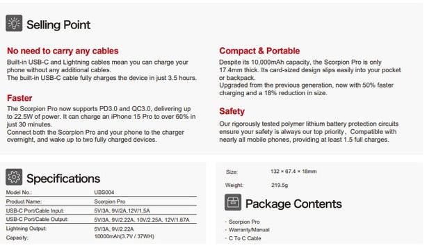 iWALK Scorpion Pro 10000mAh Fast Charge Powerbank White