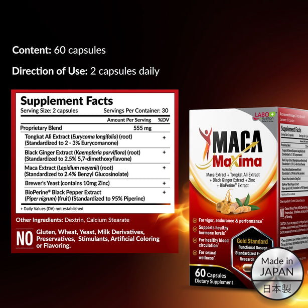 LABO Nutrition MacaMaxima Male Libido Performance Natural Booster Tongkat Ali