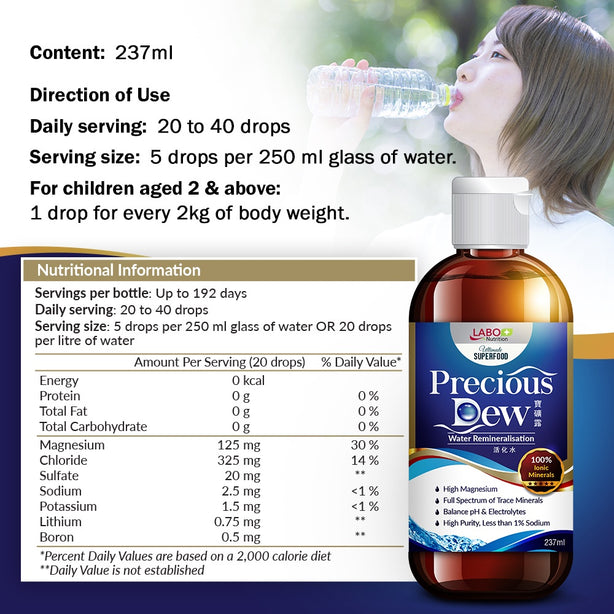 LABO Nutrition Precious Dew 100% Alkaline Mineral Concentrate - Balance Body pH