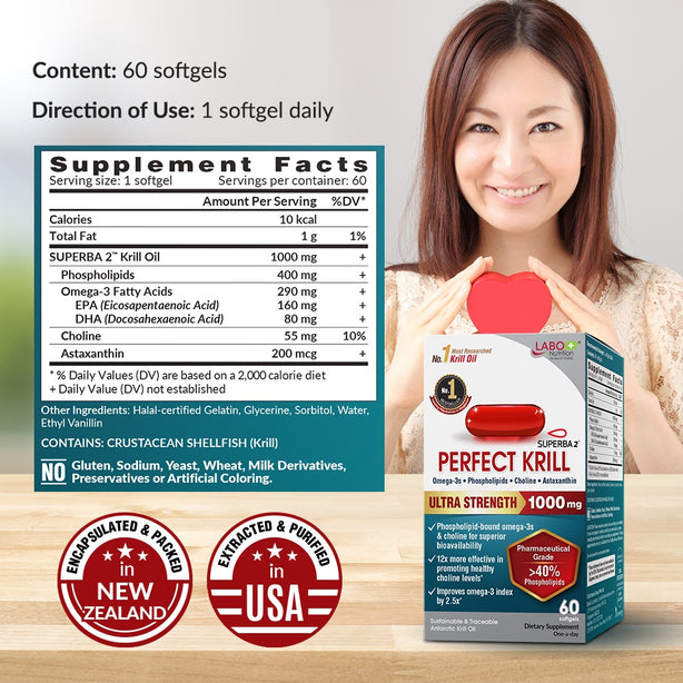 LABO Nutrition Perfect Krill 1000mg Omega 3 Phospholipid Brain Heart Joint Health