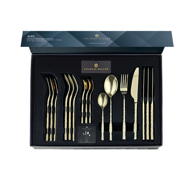 Charles Millen Signature Collection Aldo Cutlery Set, Gold Mirror Finshed