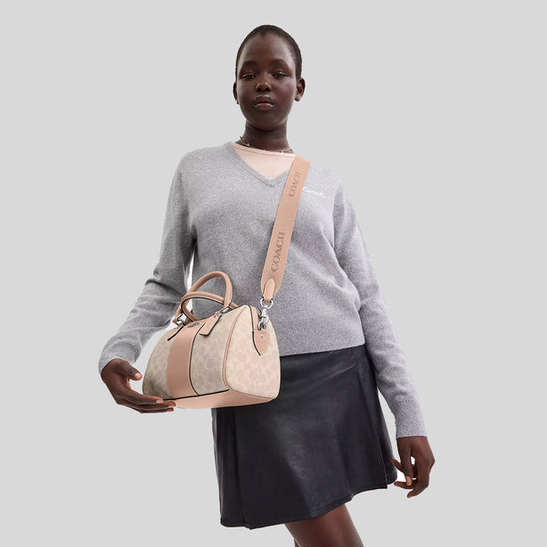 COACH Rowan Satchel Bag In Signature Canvas Sand/Taupe RS-CW376