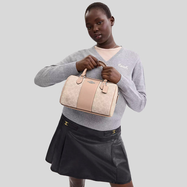 COACH Rowan Satchel Bag In Signature Canvas Sand/Taupe RS-CW376
