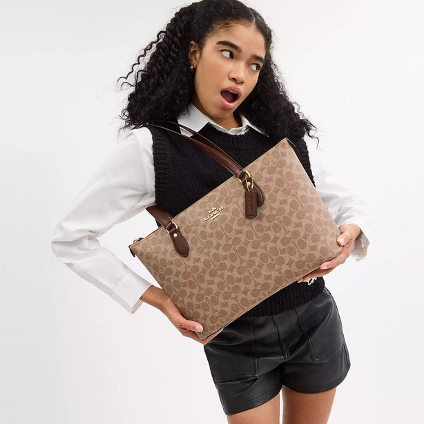 COACH Gallery Tote Bag In Signature Canvas Tan/Brown RS-CW381