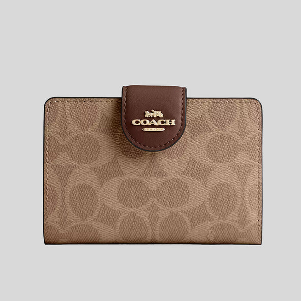 COACH Medium Corner Zip Wallet In Signature Canvas Tan/Brown RB-CW786