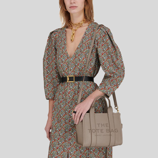 Marc Jacobs Leather The Tote Mini Traveler Tote Bag Cement RS-H009L01SP21