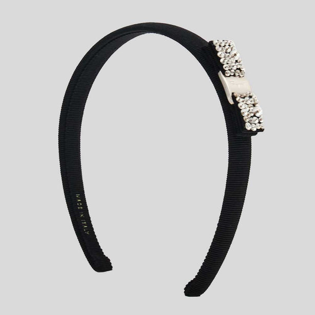FERRAGAMO Vara Bow Crystal Headband Black/Silver RB-713034