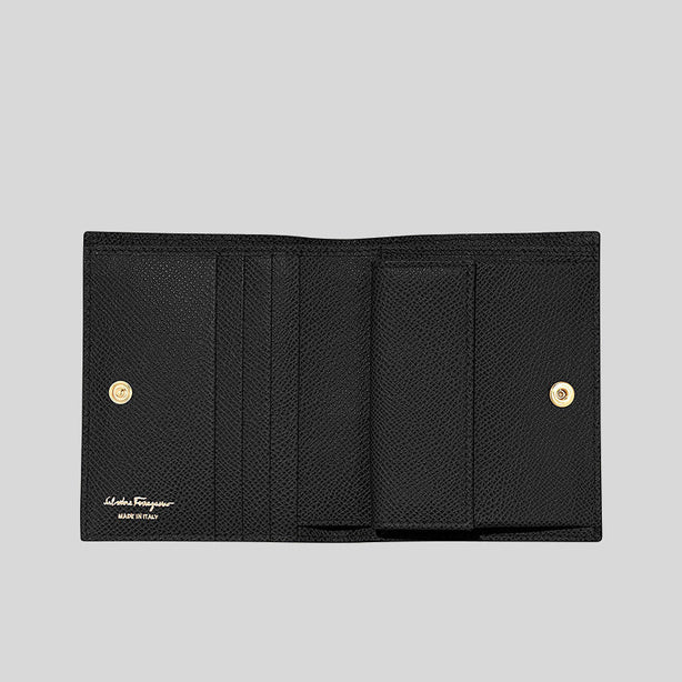 Ferragamo Calf Leather Small Bifold Wallet Black RS-726512