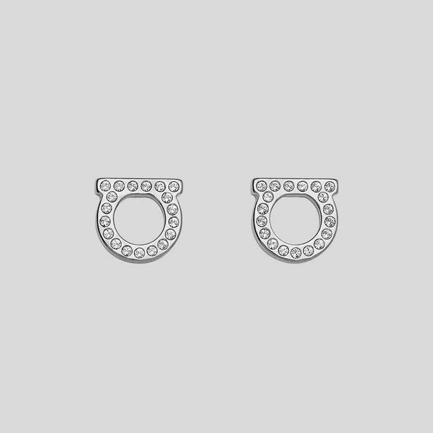 FERRAGAMO Gancini Crystals Small Earrings In Silver Color RB-696577