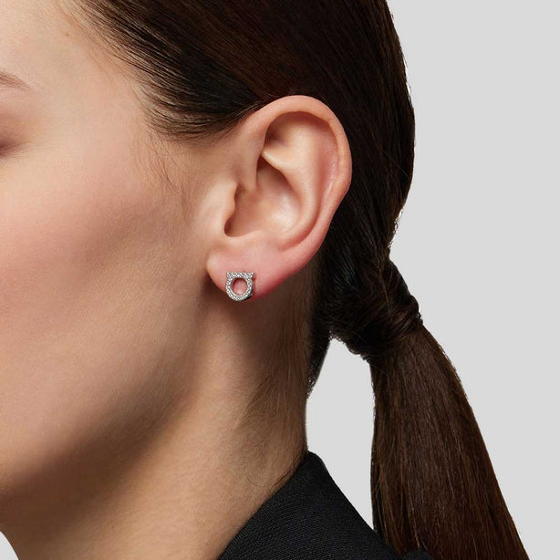 FERRAGAMO Gancini Crystals Small Earrings In Silver Color RB-696577