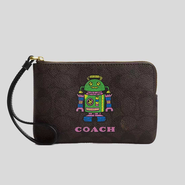 COACH Corner Zip Wristlet In Signature Canvas With Robot Print RB-CW868