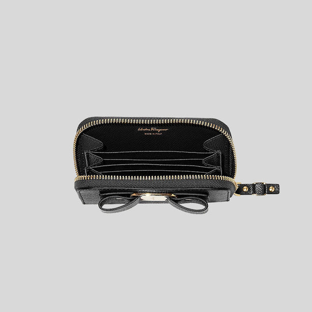Ferragamo Vera Bow Card Case Small Wallet Black RS-725290