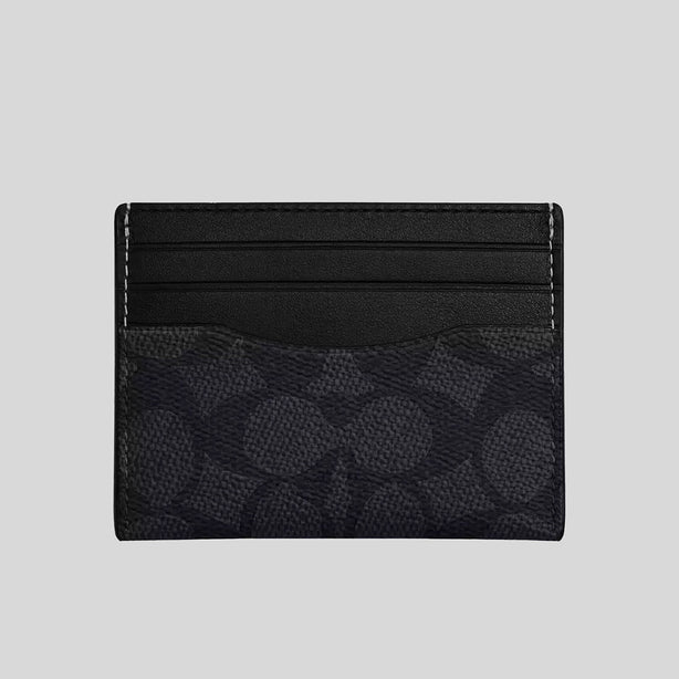 COACH Slim Id Card Case In Signature Canvas Charcoal/Black RS-CW366