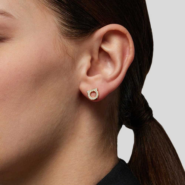 FERRAGAMO Gancini Crystals Small Earrings In Gold Color RB-696576
