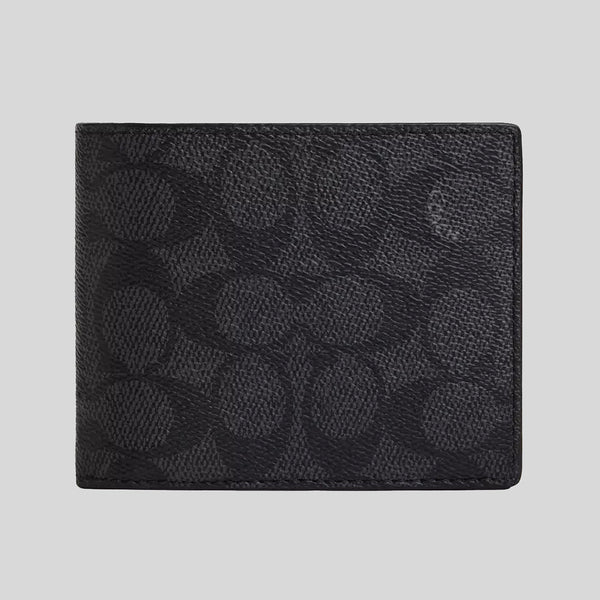 COACH Men's 3 In 1 Wallet In Signature Canvas Charcoal/Black RS-CW380