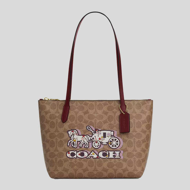 COACH Fiona Zip Tote Bag In Signature Canvas With Horse And Carriage Print RB-CX587
