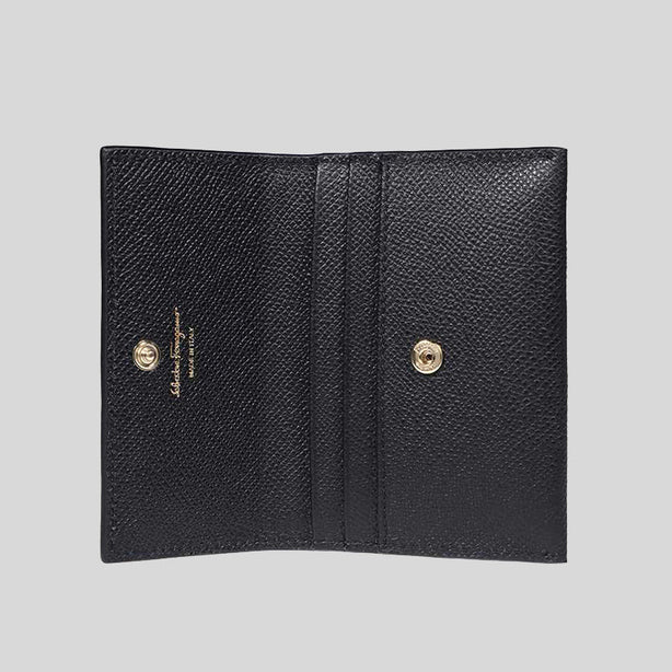 Ferragamo Vara Bow Calf Leather Small Card Holder Black RS-683522