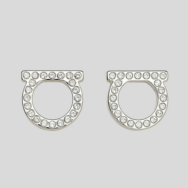 FERRAGAMO Orecchini Gancini Crystals In Silver Color RB-696574