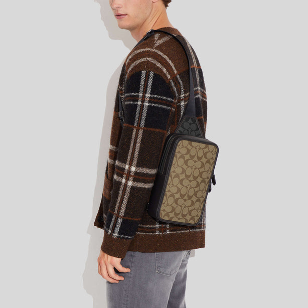 COACH Sullivan Pack In Blocked Signature Canvas Khaki/Charcoal RS-C9865