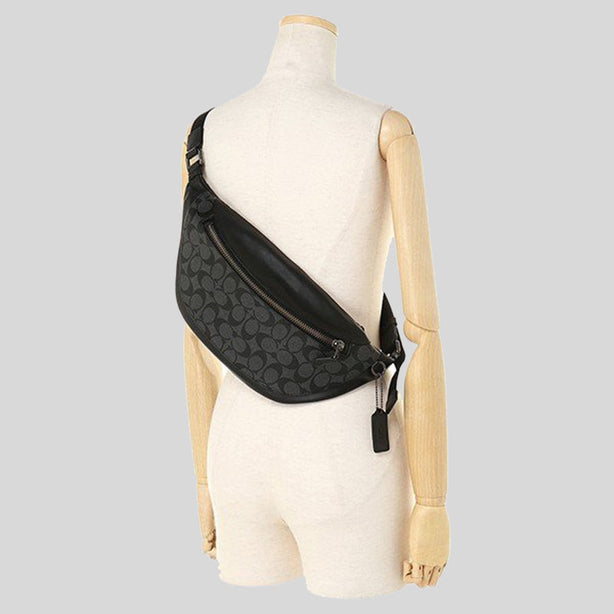 Coach Warren Belt Bag In Signature Canvas Charcoal Black RS-F78777
