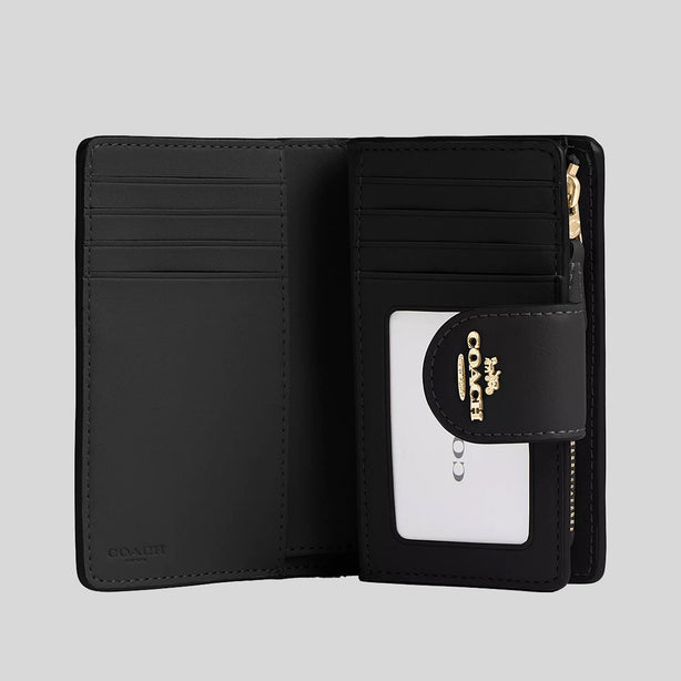 COACH Medium Corner Zip Wallet In Signature Canvas Walnut/Black RB-CW786