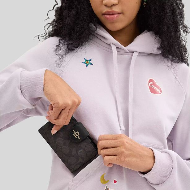 COACH Medium Corner Zip Wallet In Signature Canvas Walnut/Black RB-CW786