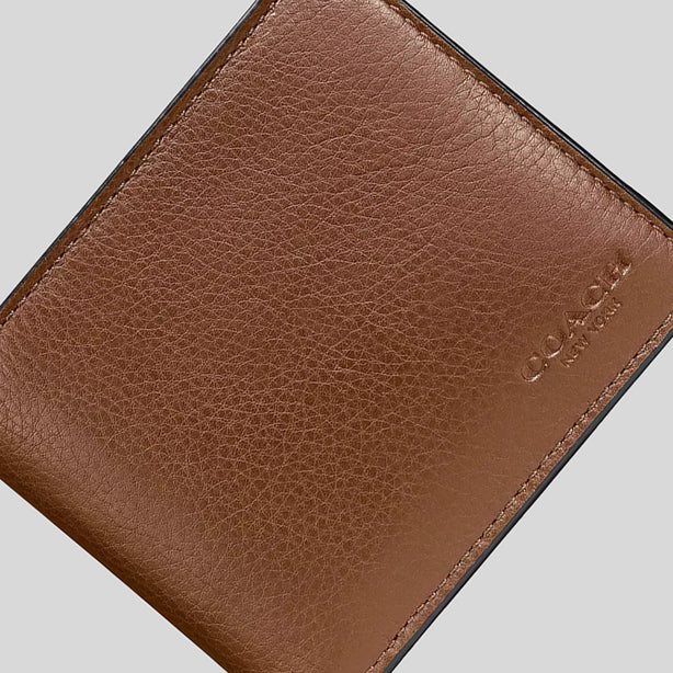 COACH Men's 3 In 1 Wallet In Smooth Calf Leather Dark Saddle RS-CR911