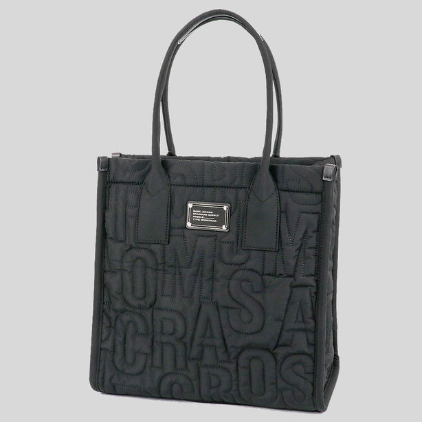 MARC JACOBS Large Quilted Logo Nylon Tote Black RS