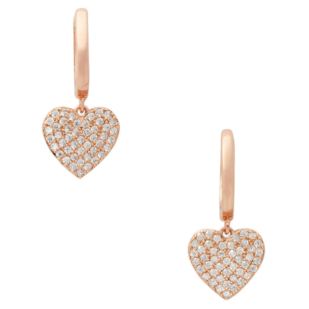 Kate Spade Yours Truly Pave Heart Drop Earrings in Clear/ Rose Gold o0r00153