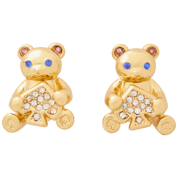 Kate Spade Oh What Fun Spade Teddy Bear Studs Earrings in Clear/ Gold KK024