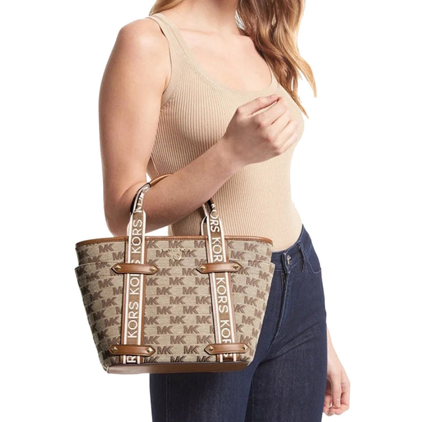 Michael Kors Maeve Logo Small Convertible Tote Bag in Beige/ Ebony 30S3S5VT1J